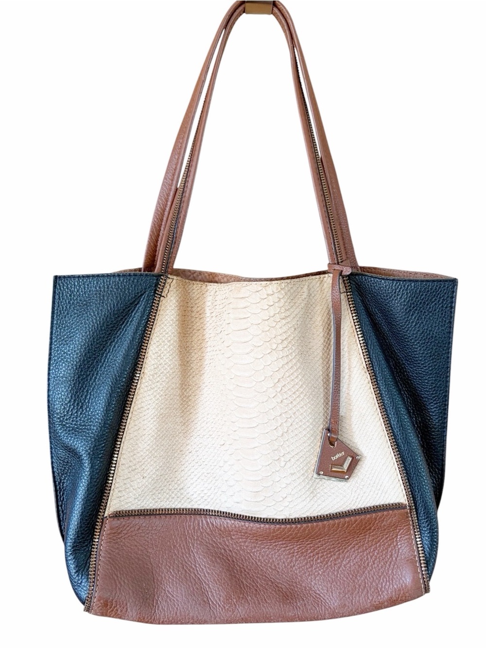 Botkier Tan Cream and Black Leather Tote Bag